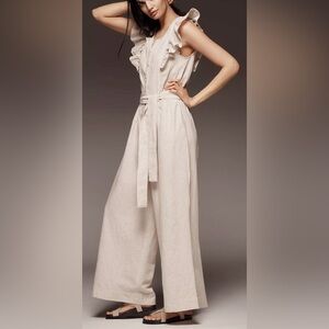 NWT Anthropologie Linen Blend Ruffle Jumpsuit size M